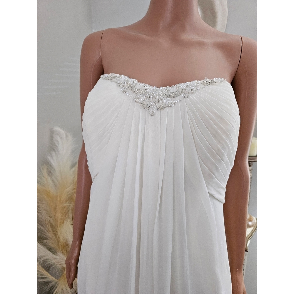 Goddess Off White David's Bridal Strapless Ruched Bride Formal Gown Dress - Picture 3 of 10